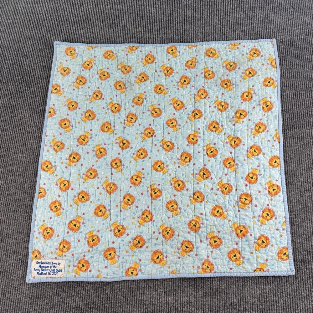 Handmade Children's Quilt 36x36 Patchwork Lion Baby Blanket Berry Basket Quilt